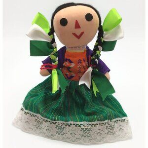 Mexican Lele Rag Doll 12" Jointed Limbs Poseable Traditional Trenza Folk Art